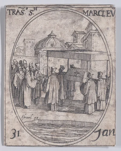 La Translation de St. Marc (The Translation of the Relics of St. Mark), January 31st, from "Les Images De Tous Les Saincts et Saintes de L'Année" (Images of All of the Saints and Feast Days of the Year) by Jacques Callot, print, 1636