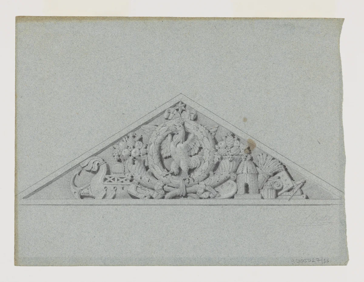Design for a Pediment with the Coq d’Or in a Wreath by Jean-Baptiste Louis Plantar, drawing, 1840-1880