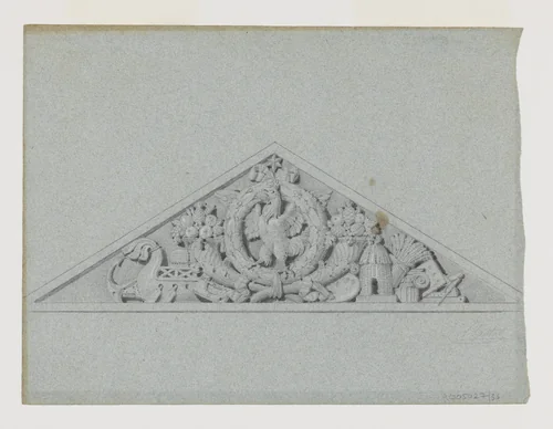 Design for a Pediment with the Coq d’Or in a Wreath by Jean-Baptiste Louis Plantar, drawing, 1840-1880