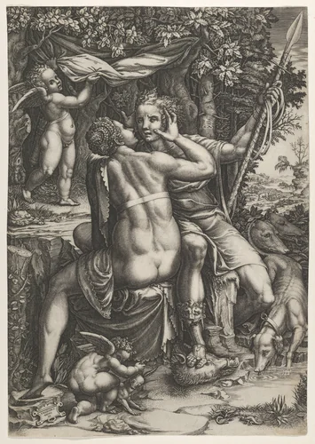 Venus and Adonis by Giorgio Ghisi, print, 1565-1575