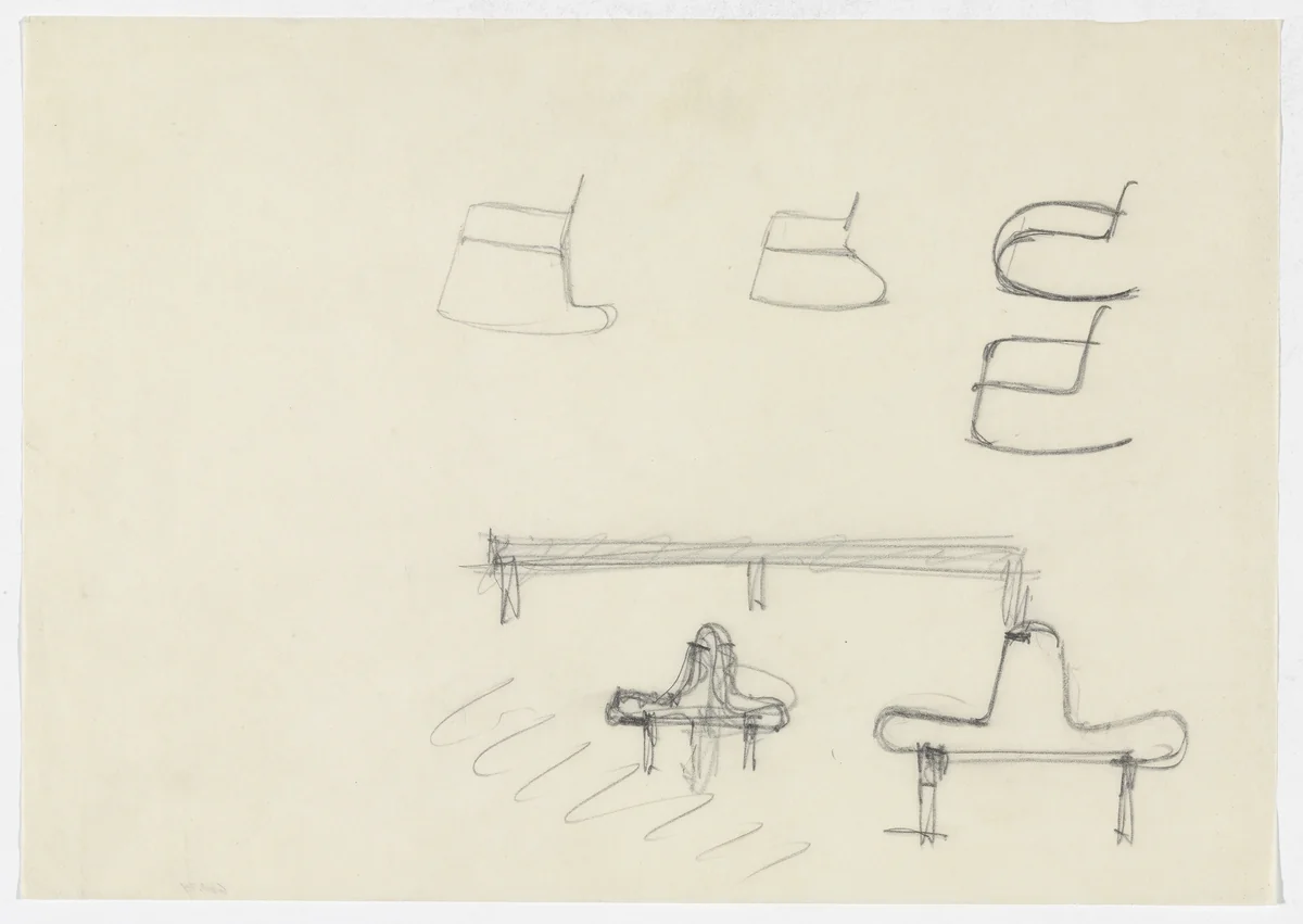 Chair with Arms and Rocker. Table. Two unidentified elevation sketches. (Elevation sketches) by Ludwig Mies van der Rohe, mies van der rohe archive, 1926