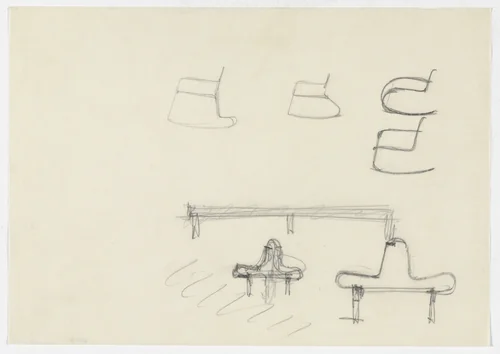 Chair with Arms and Rocker. Table. Two unidentified elevation sketches. (Elevation sketches) by Ludwig Mies van der Rohe, mies van der rohe archive, 1926