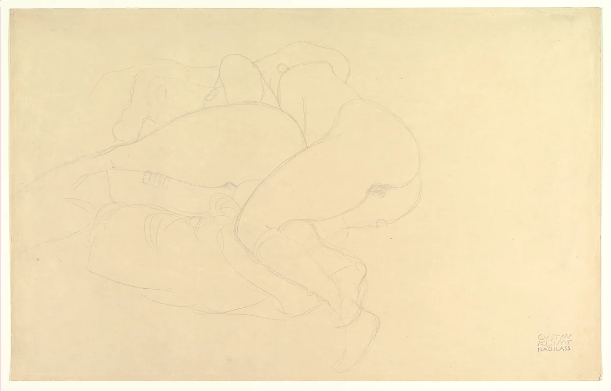 Two Women Reclining by Gustav Klimt, drawing, 1900-1910