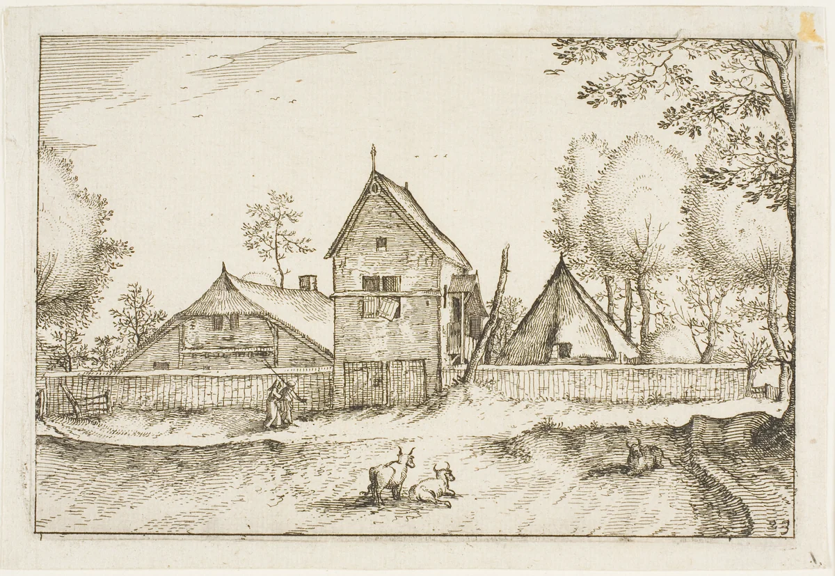 Large Walled Farm, plate 23 after Pictures of Farms, Country Houses and Rustic Villages (Praediorum villarum et rusticarum casularum icones) by Claes Jansz Visscher, print, 1612