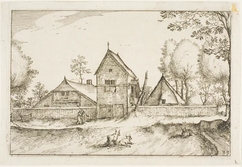Large Walled Farm, plate 23 after Pictures of Farms, Country Houses and Rustic Villages (Praediorum villarum et rusticarum casularum icones) by Claes Jansz Visscher, print, 1612
