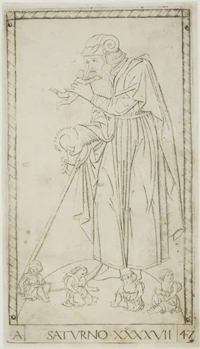 Saturn, plate 47 from Planets and Spheres by Master of the E-Series Tarocchi, print, 1460-1470