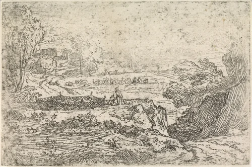 Landschap met schapen by Abraham Genoels, print, 1650-1723