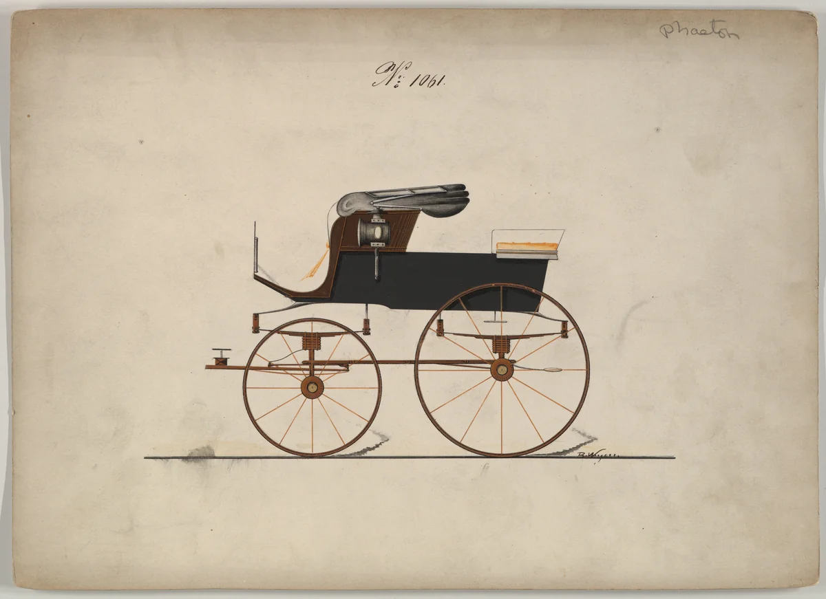 Design for Stanhope Phaeton, no. 1061 by Brewster & Co., drawing, 1850-1874