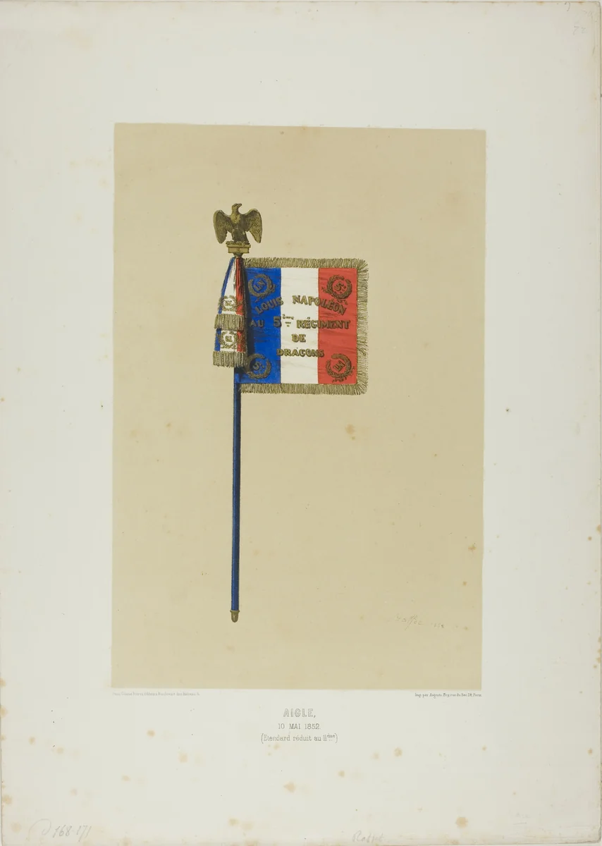 Standard: Louis Napoleon to the 5th Dragoon Regiment by Denis Auguste Marie Raffet, print, 1852