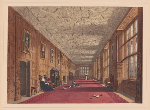 Gallery, Aston Hall, Warwickshire by Joseph Nash, print, 1849