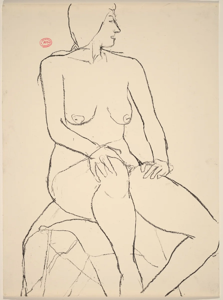 Untitled [seated nude resting her hands on her legs] by Richard Diebenkorn, drawing, 1955-1967