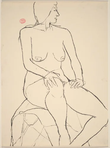 Untitled [seated nude resting her hands on her legs] by Richard Diebenkorn, drawing, 1955-1967
