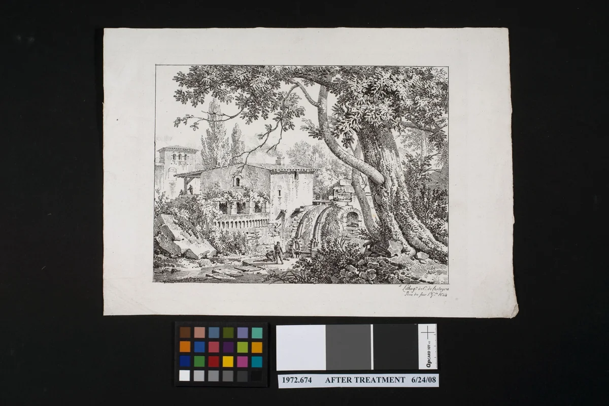 Landscape with a Water Mill by Achille Etna Michallon, print, 1817