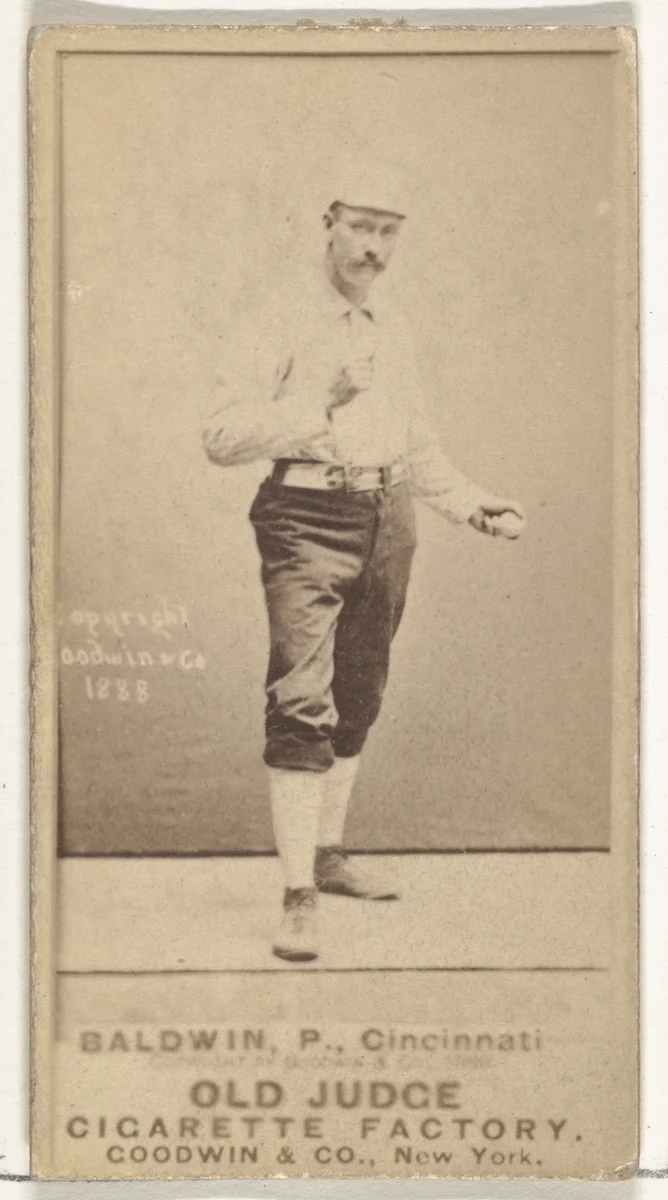 Clarence Geoghan "Kid" Baldwin, Catcher, Cincinnati, from the Old Judge series (N172) for Old Judge Cigarettes by Goodwin & Company, photograph, 1888