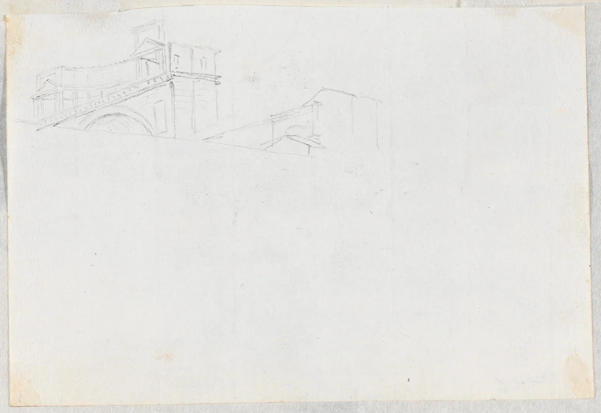 Classical Buildings above a Wall by Jacques-Louis David, drawing, 1775-1780