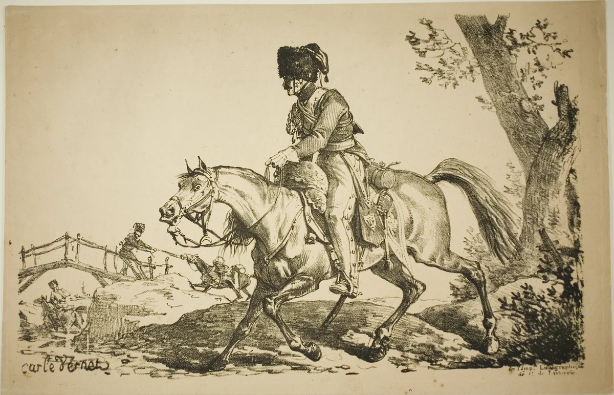 Artilleryman on Horseback by Carle Vernet, print, 1817
