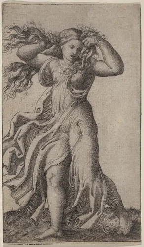 Woman Pulling Her Hair by Marcantonio Raimondi, print, 1520-1525