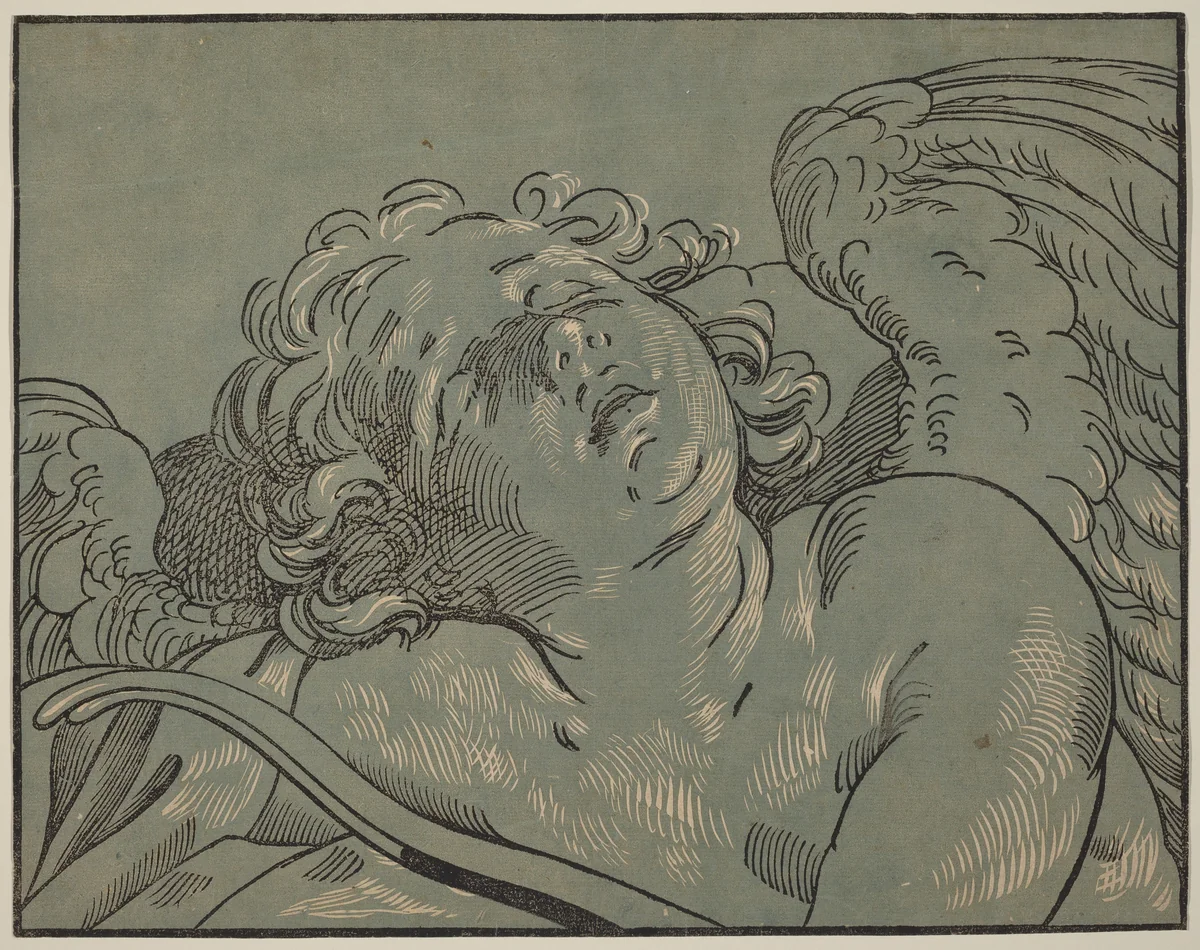 Cupid Asleep by Bartolomeo Coriolano; Guido Reni, print, 1573-1687