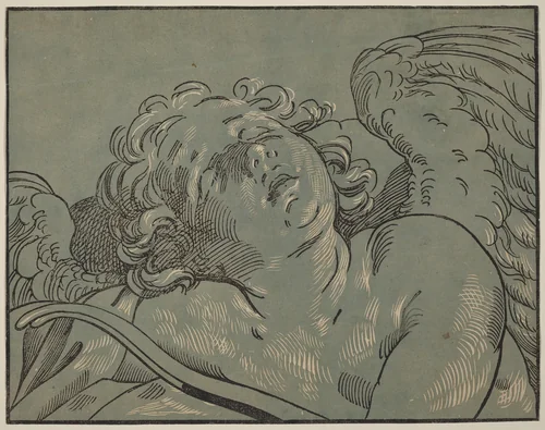 Cupid Asleep by Bartolomeo Coriolano; Guido Reni, print, 1573-1687