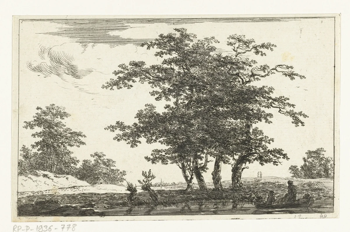 Zwaar geboomte aan een plas by Hermanus van Brussel, print, 1800-1815