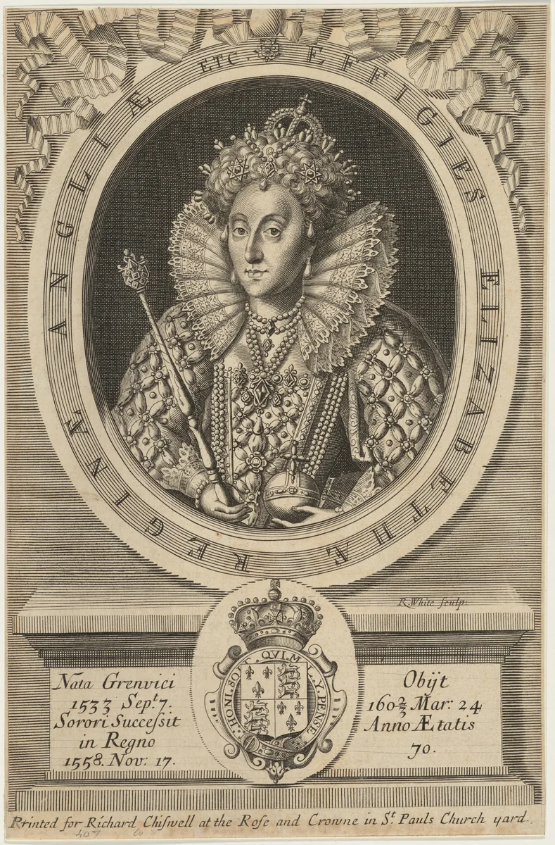 Queen Elizabeth by Robert White, print, 1681