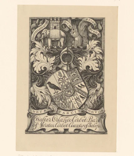 Ex libris van Walter Orlando Corbet by Charles William Sherborn, print, 1895