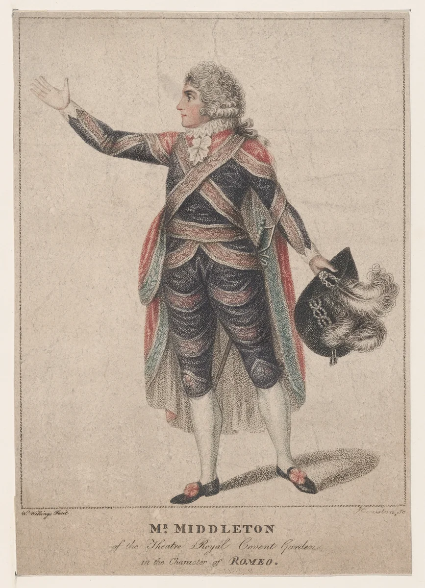 Mr. Middleton of the Theatre Royal, Covent Garden, in the Character of Romeo by Heurston, print, 1790-1799