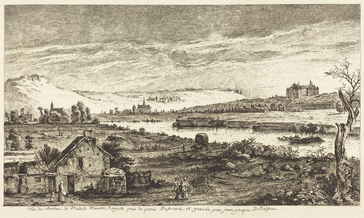 Vue du chateau de Madrid by Jean Jacques de Boissieu, print, 1736-1810