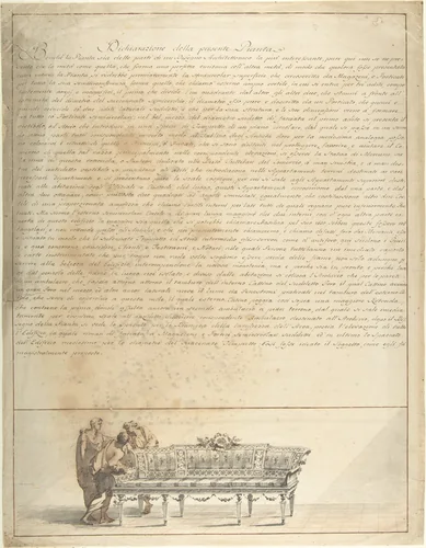 Description of a Plan with Three Figures and Divan Below by Flaminio Innocenzo Minozzi, drawing, 1700-1799