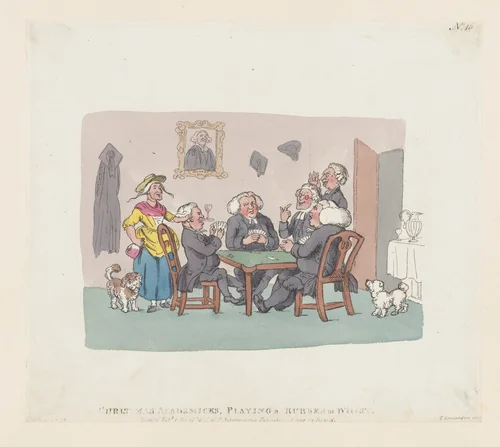 Christmas Academics Playing a Rubber at Whist by Thomas Rowlandson, print, 1803