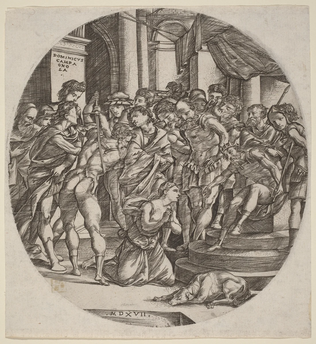 Beheading of Saint Catherine by Domenico Campagnola, print, 1517