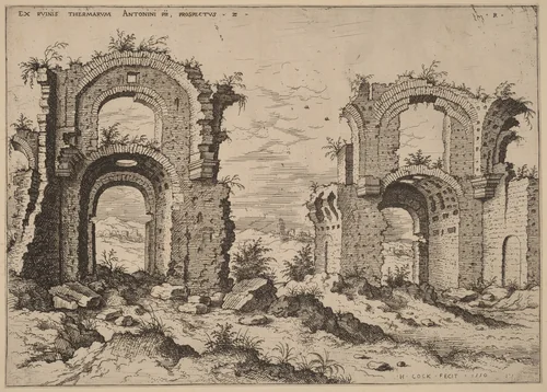 Second View of the Baths of Diocletian by Hieronymus Cock, print, 1550