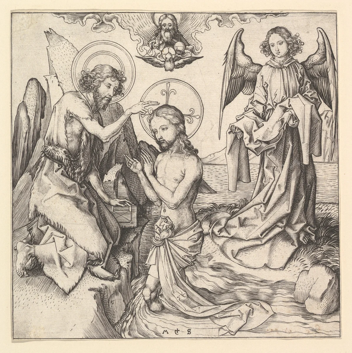 Baptism of Christ by Martin Schongauer, print, 1465-1475