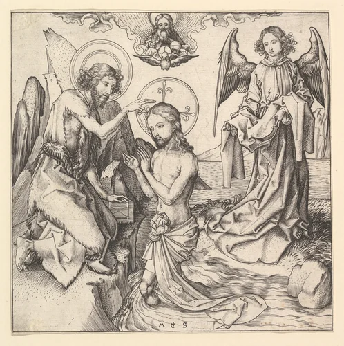 Baptism of Christ by Martin Schongauer, print, 1465-1475