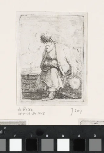 Oude Turkse man met baard en tulband zittend op een steen by Stefano della Bella, print, 1620-1664