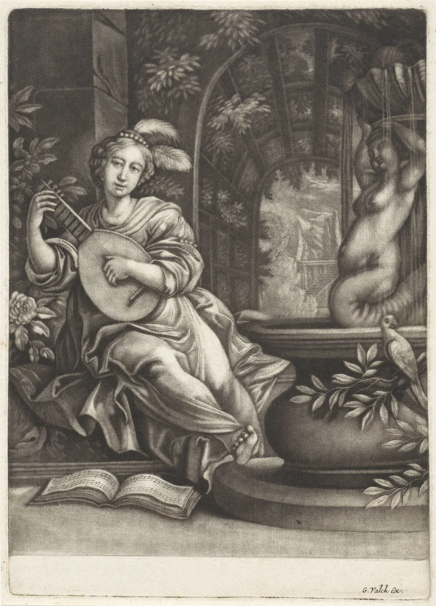 Luitspeelster by anonymous, print, 1662-1726