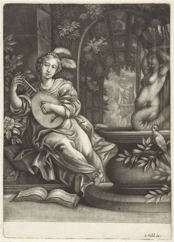 Luitspeelster by anonymous, print, 1662-1726