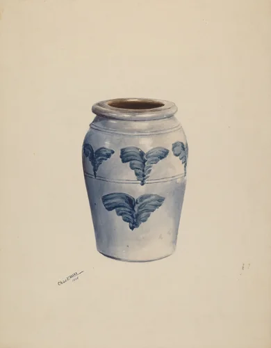 Gray Stoneware Crock by Charles Moss, index of american design, 1937