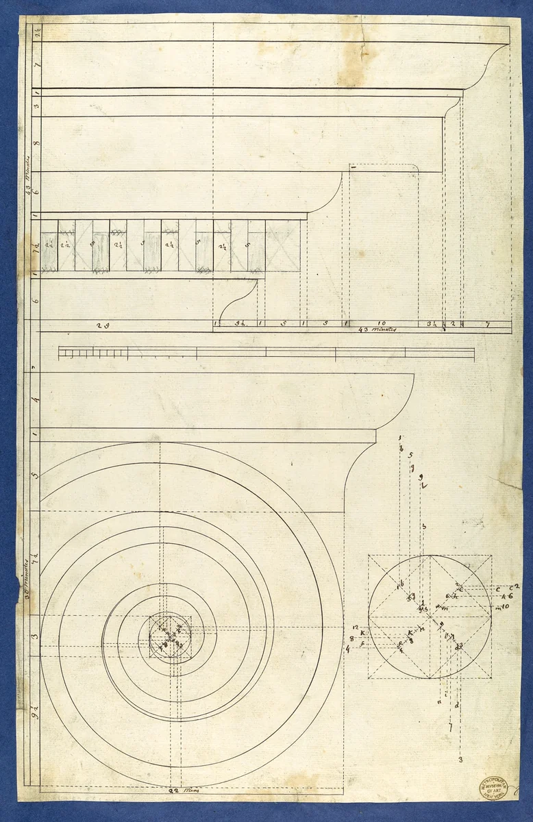 Rule for Drawing the Spiral Lines of the Volute of the Ionic Order, in Chippendale Drawings, Vol. I by Thomas Chippendale, drawing, 1753