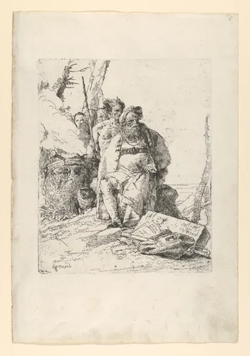Magician with four Figures near a smoking Altar, from the Scherzi by Giovanni Battista Tiepolo, print, 1738-1757