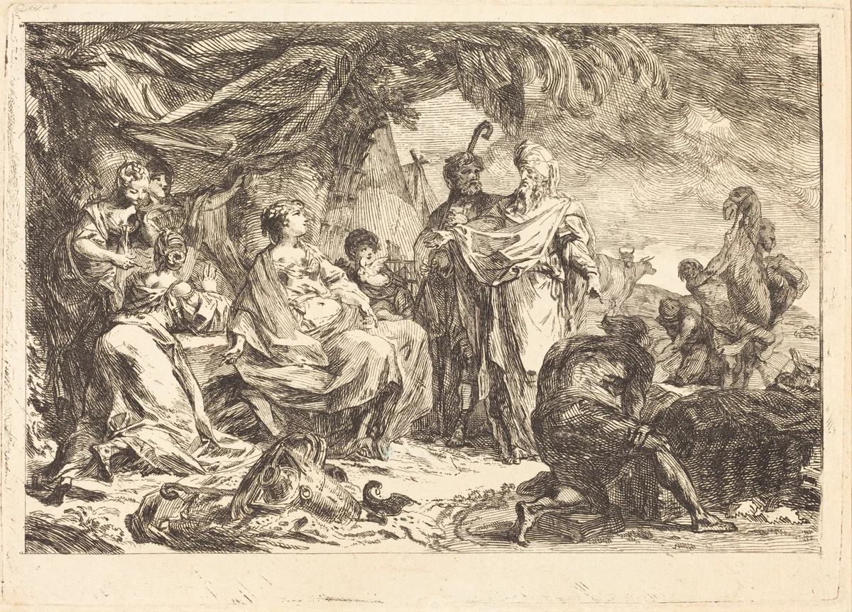 Laban Searching for his Household Gods (Laban chercant des dieux) by Gabriel de Saint-Aubin, print, 1753