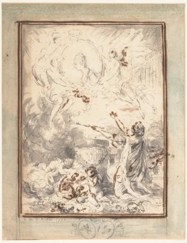Allegory of the Marriage of the Dauphin and Marie-Antoinette in 1770 by Gabriel de Saint-Aubin, drawing, 1770