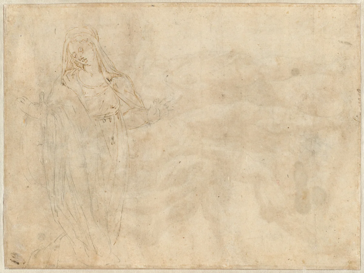Kneeling Woman [verso] by Jacopo Zanguidi, drawing, 1544-1574