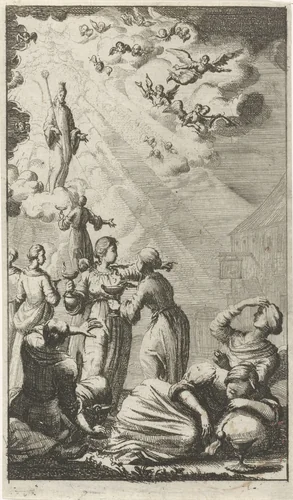 Gelijkenis van de wijze en dwaze maagden by anonymous, print, 1681-1762