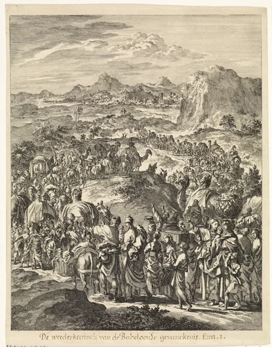 Terugkeer uit de Babylonische ballingschap by Jan Luyken, print, 1708