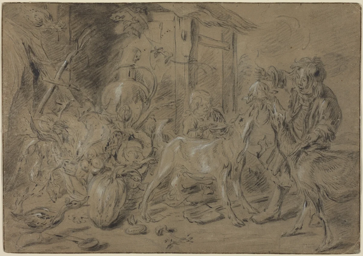 Still Life with Two Children Feeding Goats by Jan Fyt, drawing, 1611-1661