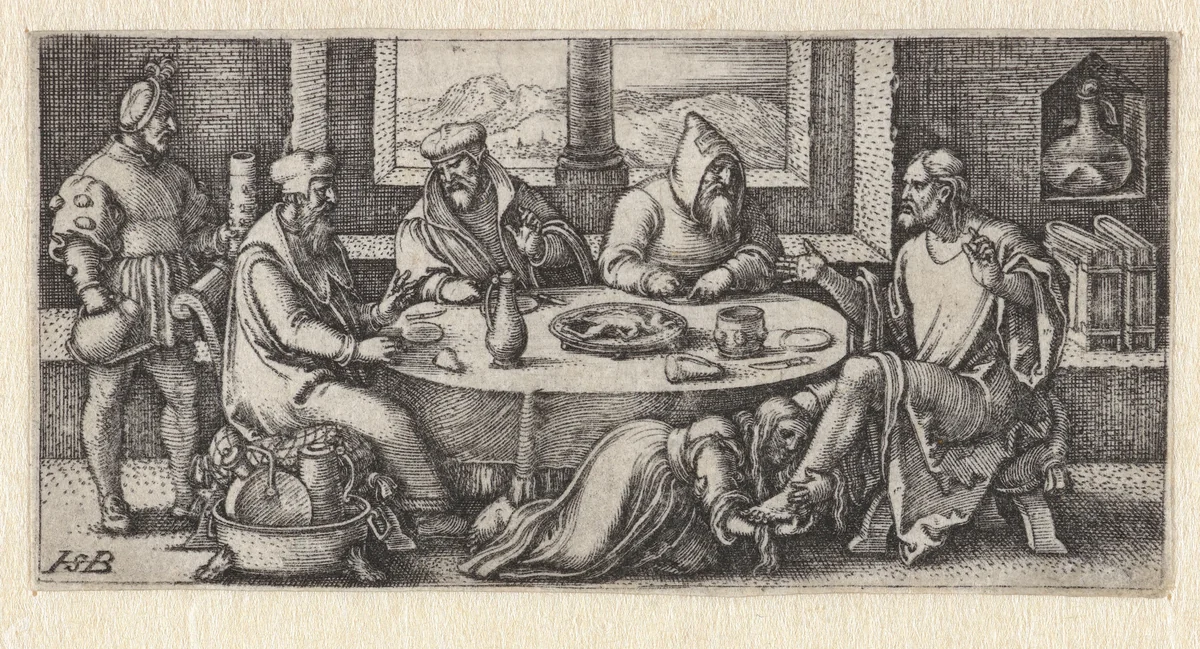 Christus in het huis van Simon de Farizeeër by Unknown, print, 1510-1550