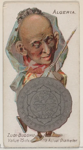Caricatured Algerian, Zudi-Budshu, from the series Coins of All Nations (N72, variation 1) for Duke brand cigarettes by W. Duke, Sons & Co., print, 1889