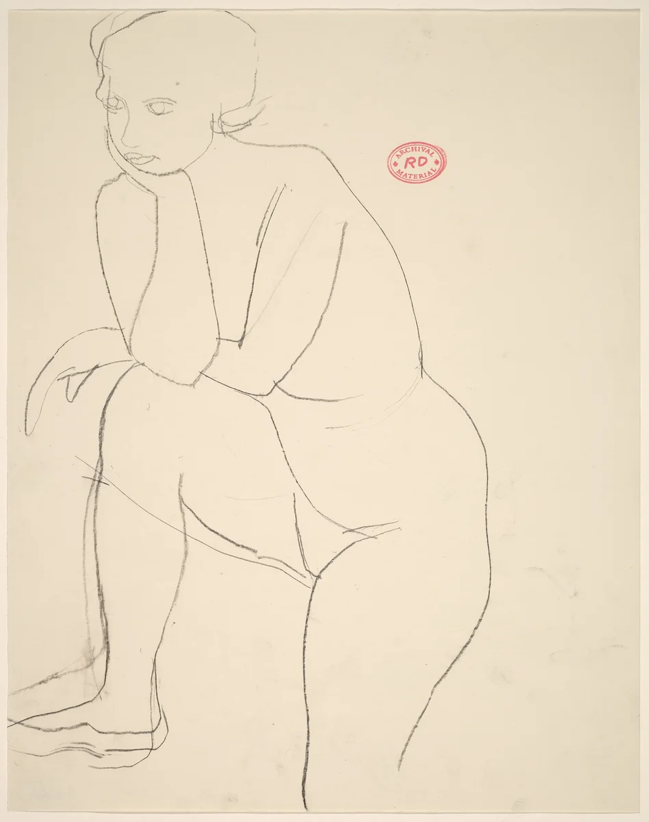 Untitled [female nude stepping up and resting on right leg] by Richard Diebenkorn, drawing, 1955-1967