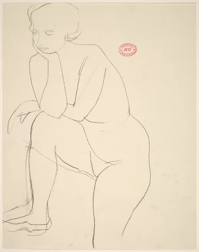 Untitled [female nude stepping up and resting on right leg] by Richard Diebenkorn, drawing, 1955-1967